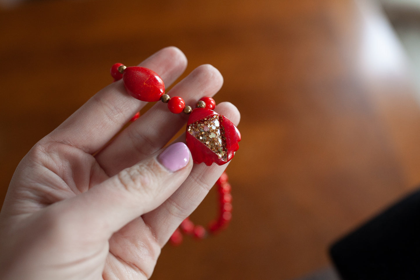 Vintage Costume Jewelry - Red Beaded Necklace