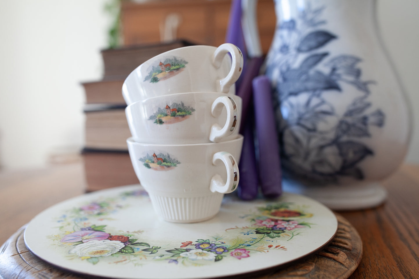 Vintage Coffee Cup- Cottage Scene cups- Salem China Co