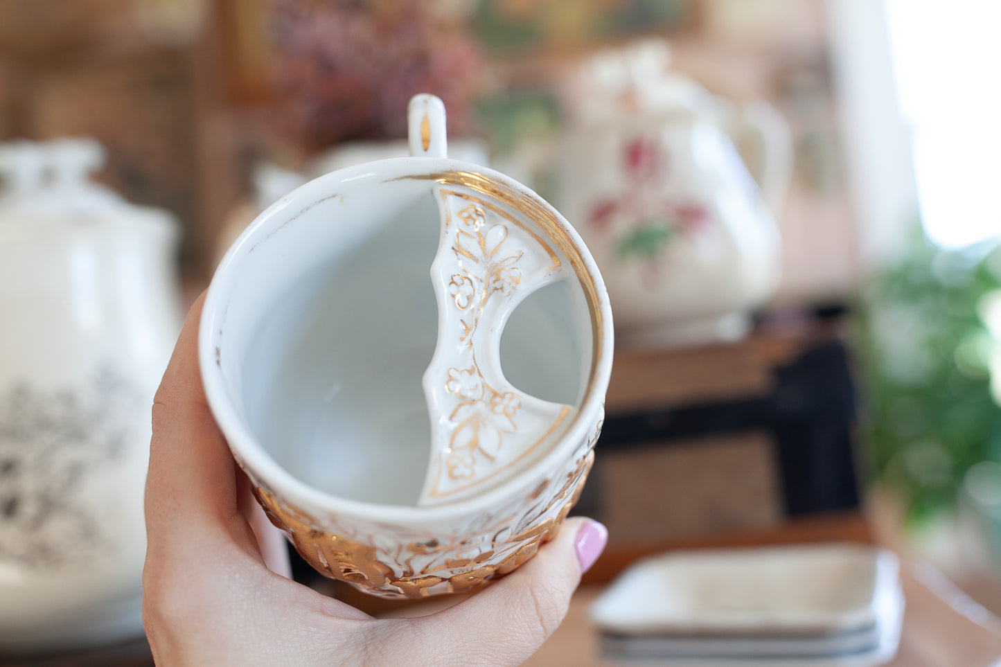 German Mustache Cup -Gold Present Cup - Porcelain