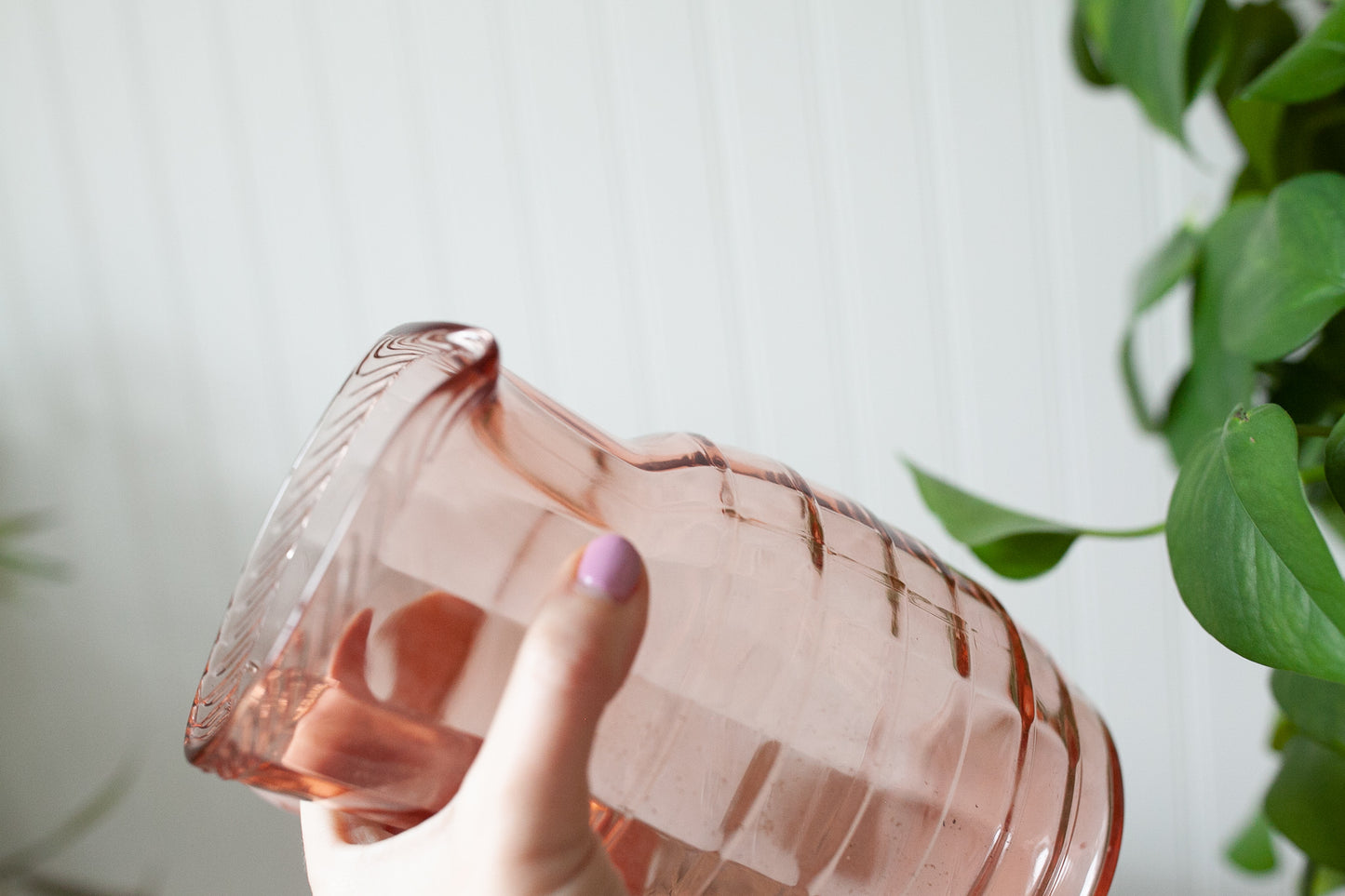Pink Depression Glass Pitcher - Block Optic Pink Pitcher Rope Edge