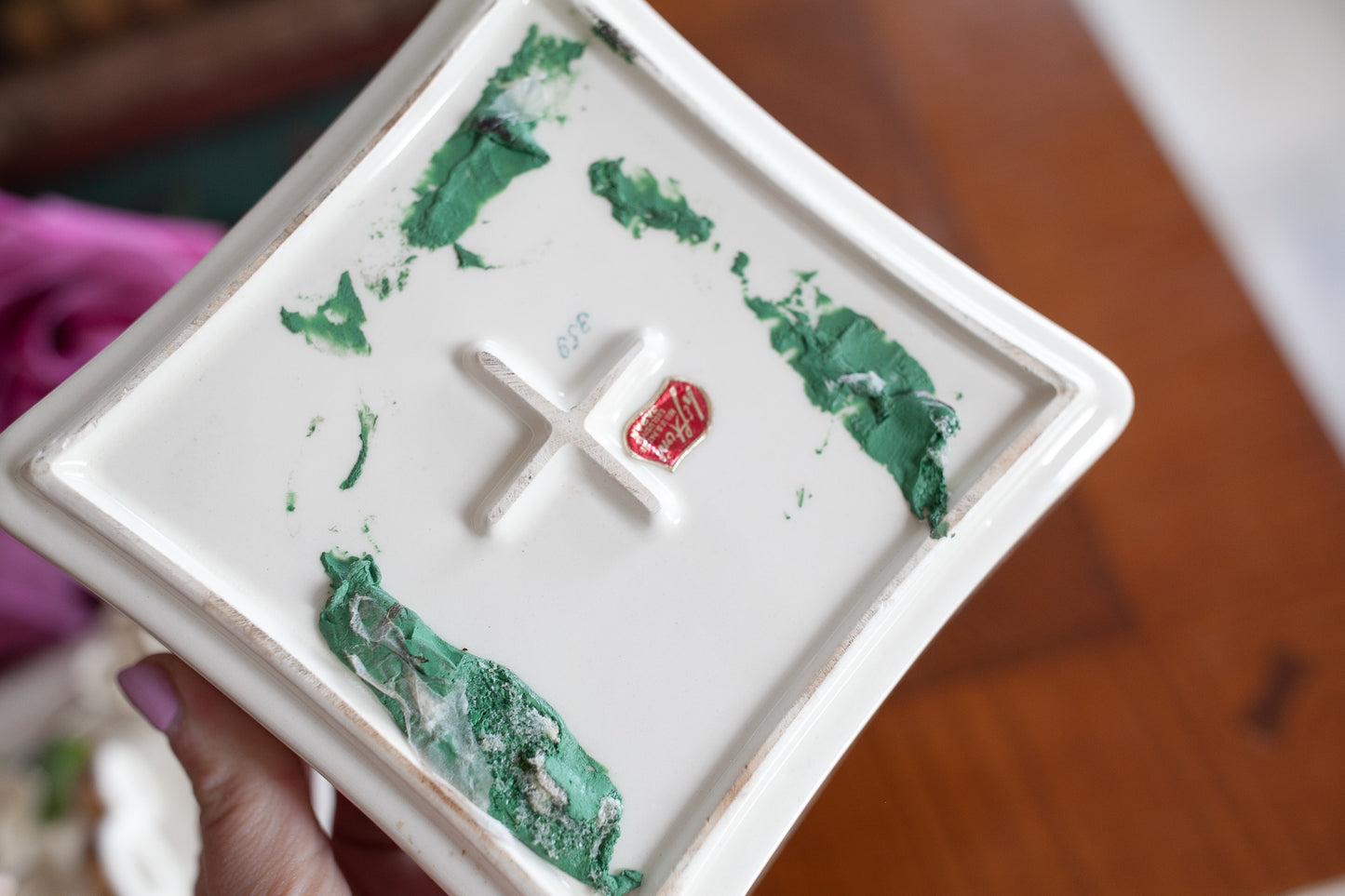 Vintage Lefton Trinket Box - Wedding Ring Dish - Flower Box