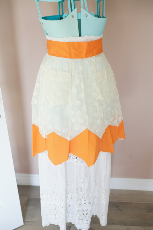 Vintage Half Apron- Vintage Apron- Orange/ Floral