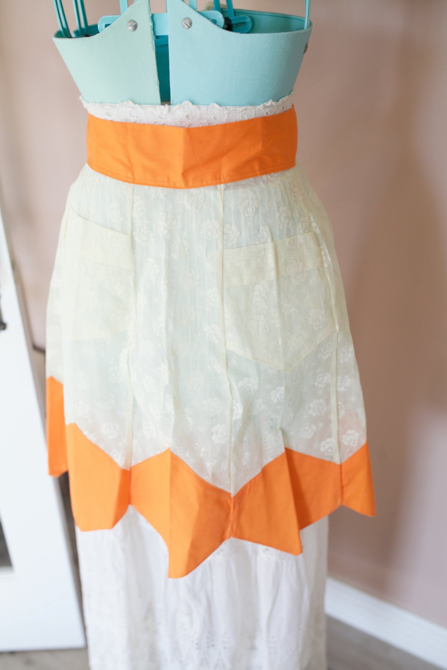 Vintage Half Apron- Vintage Apron- Orange/ Floral