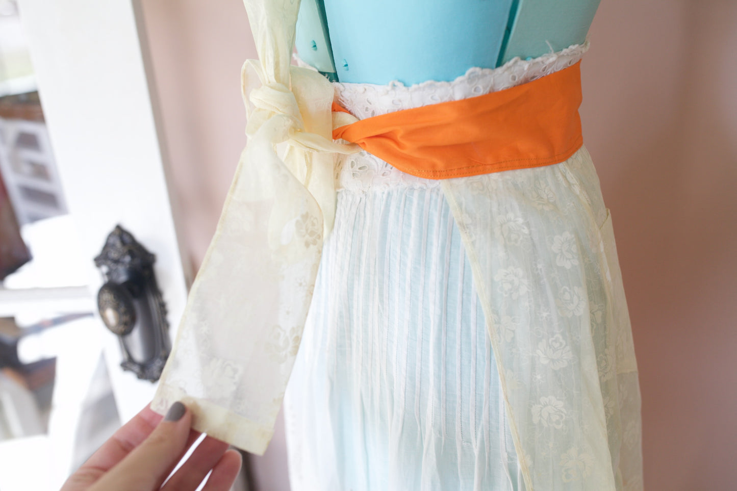 Vintage Half Apron- Vintage Apron- Orange/ Floral
