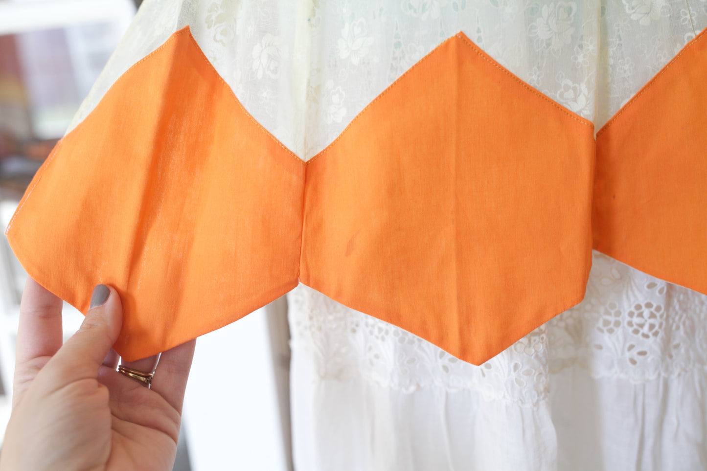 Vintage Half Apron- Vintage Apron- Orange/ Floral
