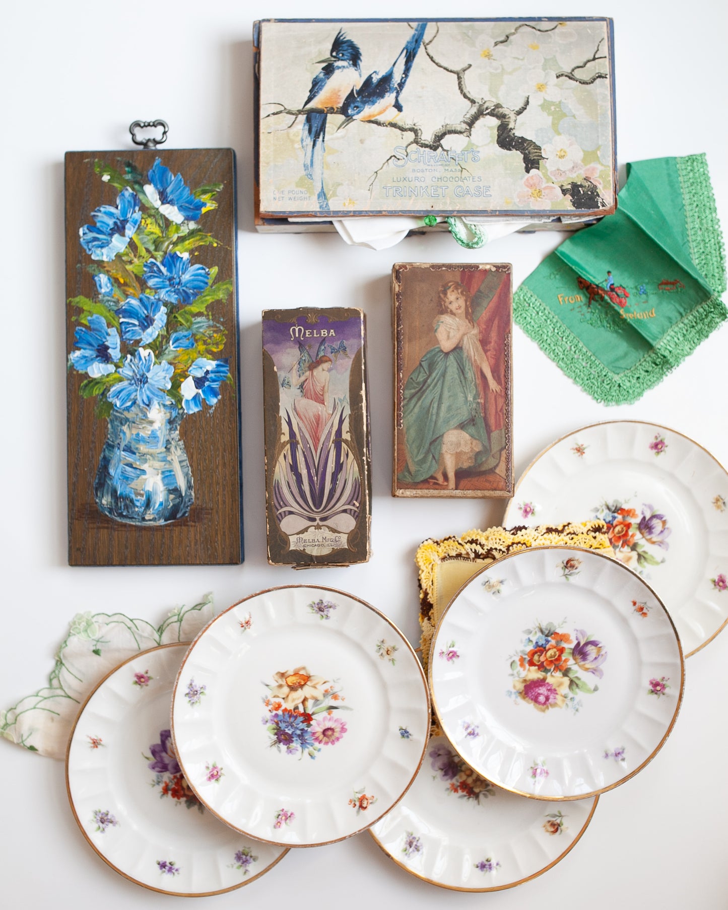 Vintage Kahla German Democratic Republic /set of 4 hand painted Floral Plates /  Flower Pattern /1937 - 1957.