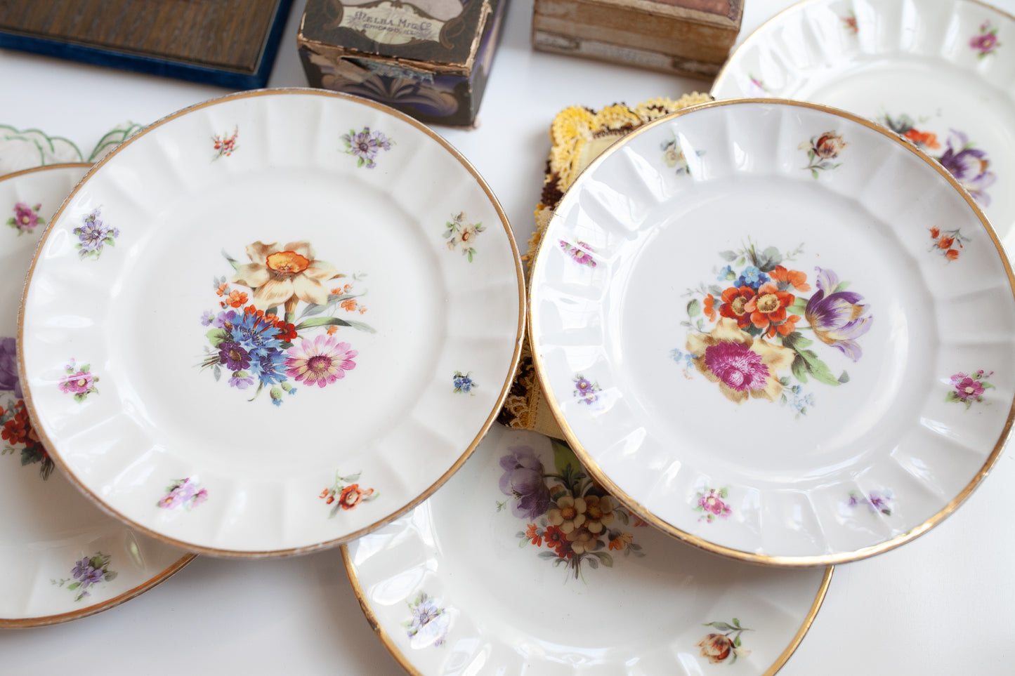 Vintage Kahla German Democratic Republic /set of 4 hand painted Floral Plates /  Flower Pattern /1937 - 1957.