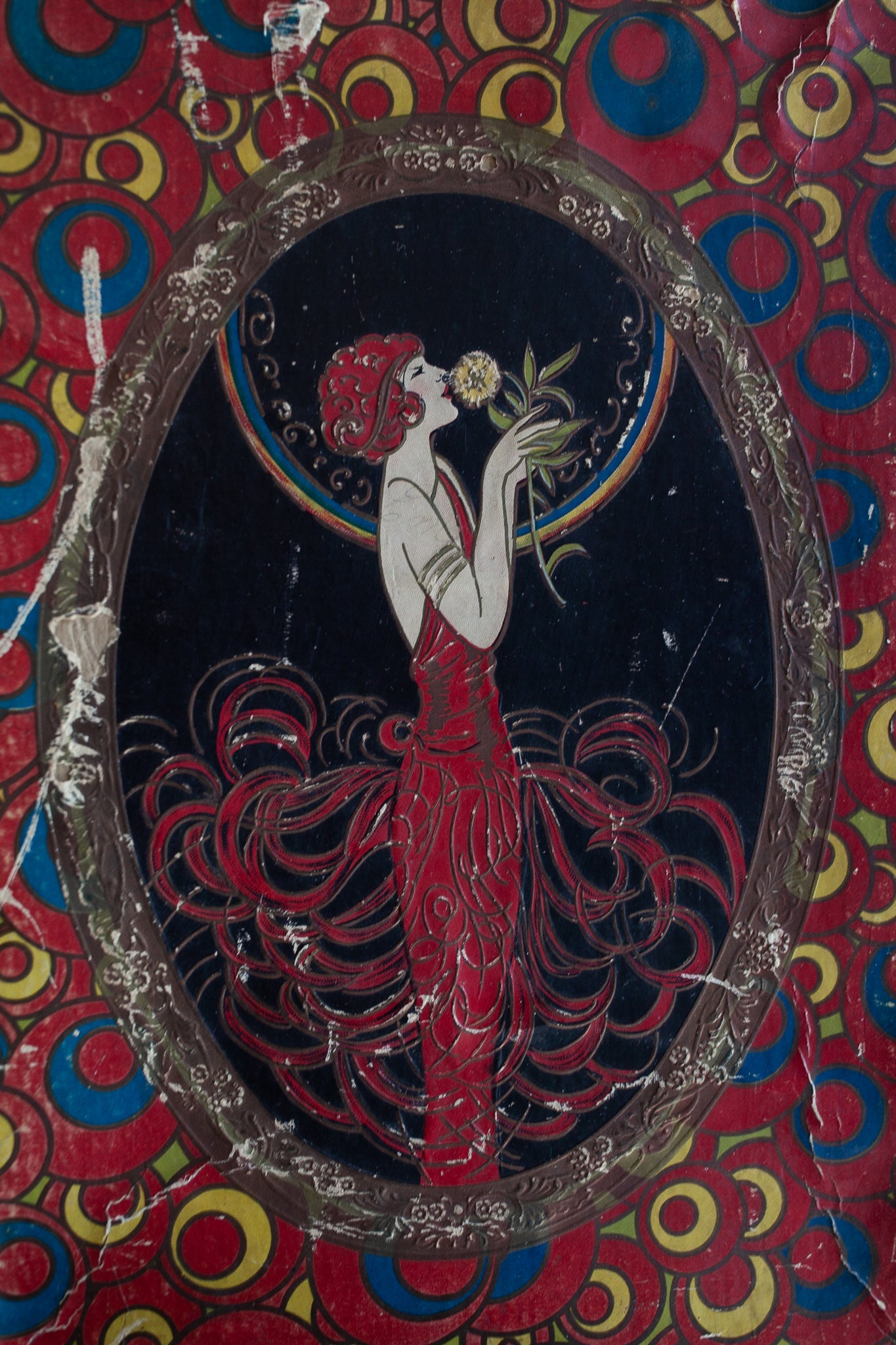 Vintage Art Deco Box- Candy Box- Lady Portrait with Flower- Paper Box