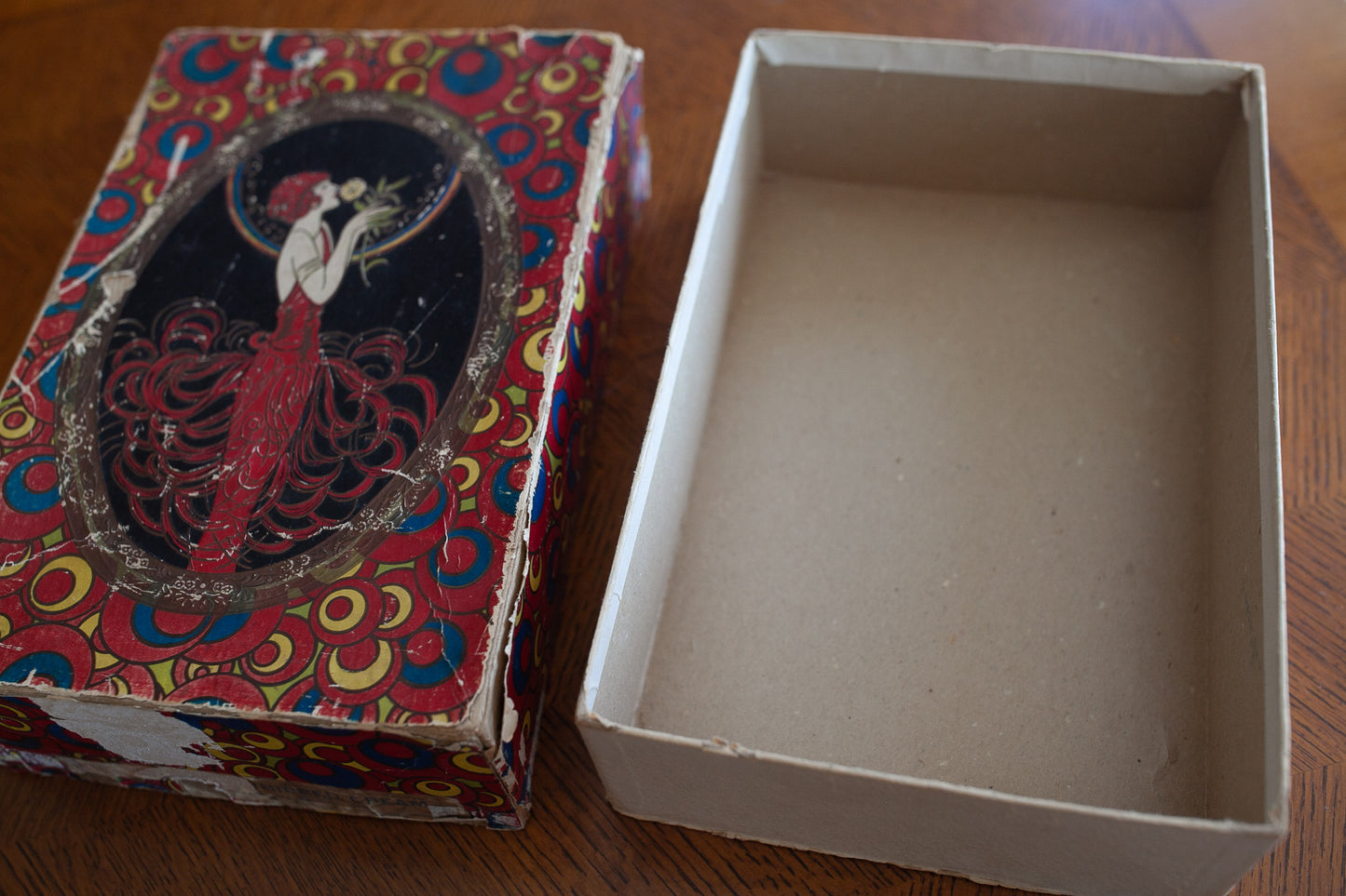 Vintage Art Deco Box- Candy Box- Lady Portrait with Flower- Paper Box