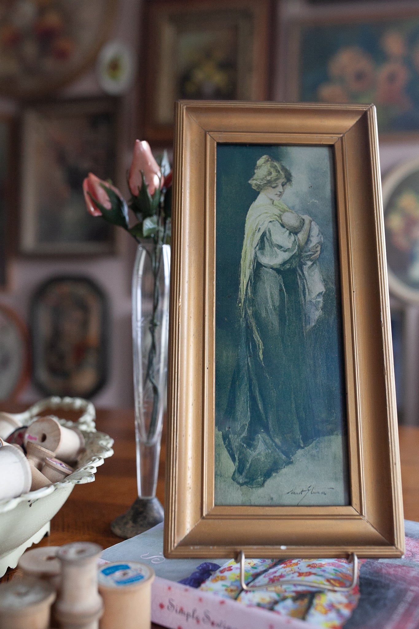 Mother and Child Artwork - Framed Art in Gold Frame