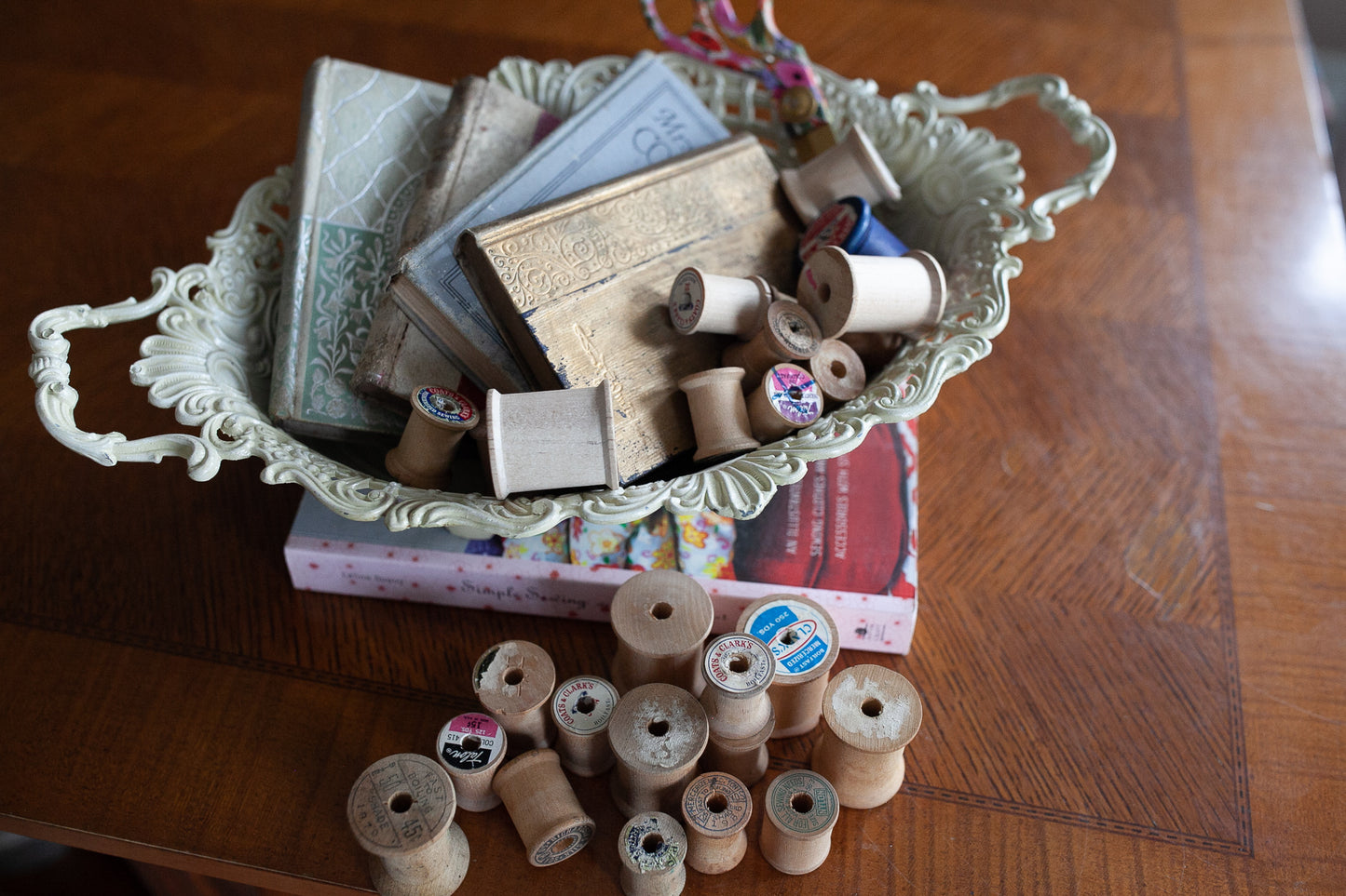 Vintage Bowl - Off White Reticulated Cast Iron Floral Bowl -Handled Bowl Made in Italy