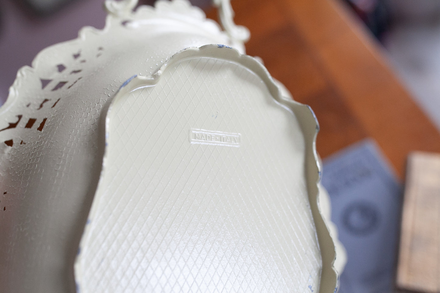 Vintage Bowl - Off White Reticulated Cast Iron Floral Bowl -Handled Bowl Made in Italy