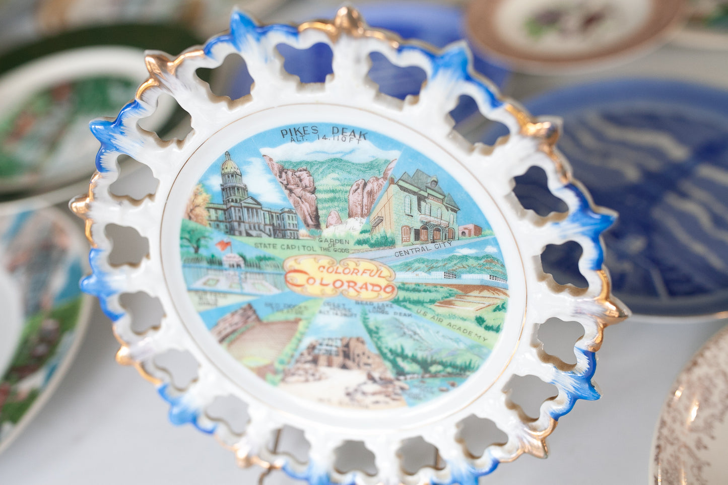 Tourist Plate- Souvenir Plate - Colorado -Colorful Colorado - Blue