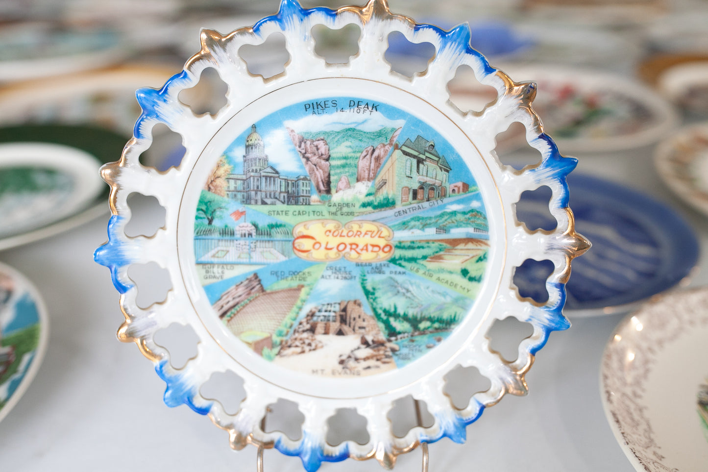 Tourist Plate- Souvenir Plate - Colorado -Colorful Colorado - Blue