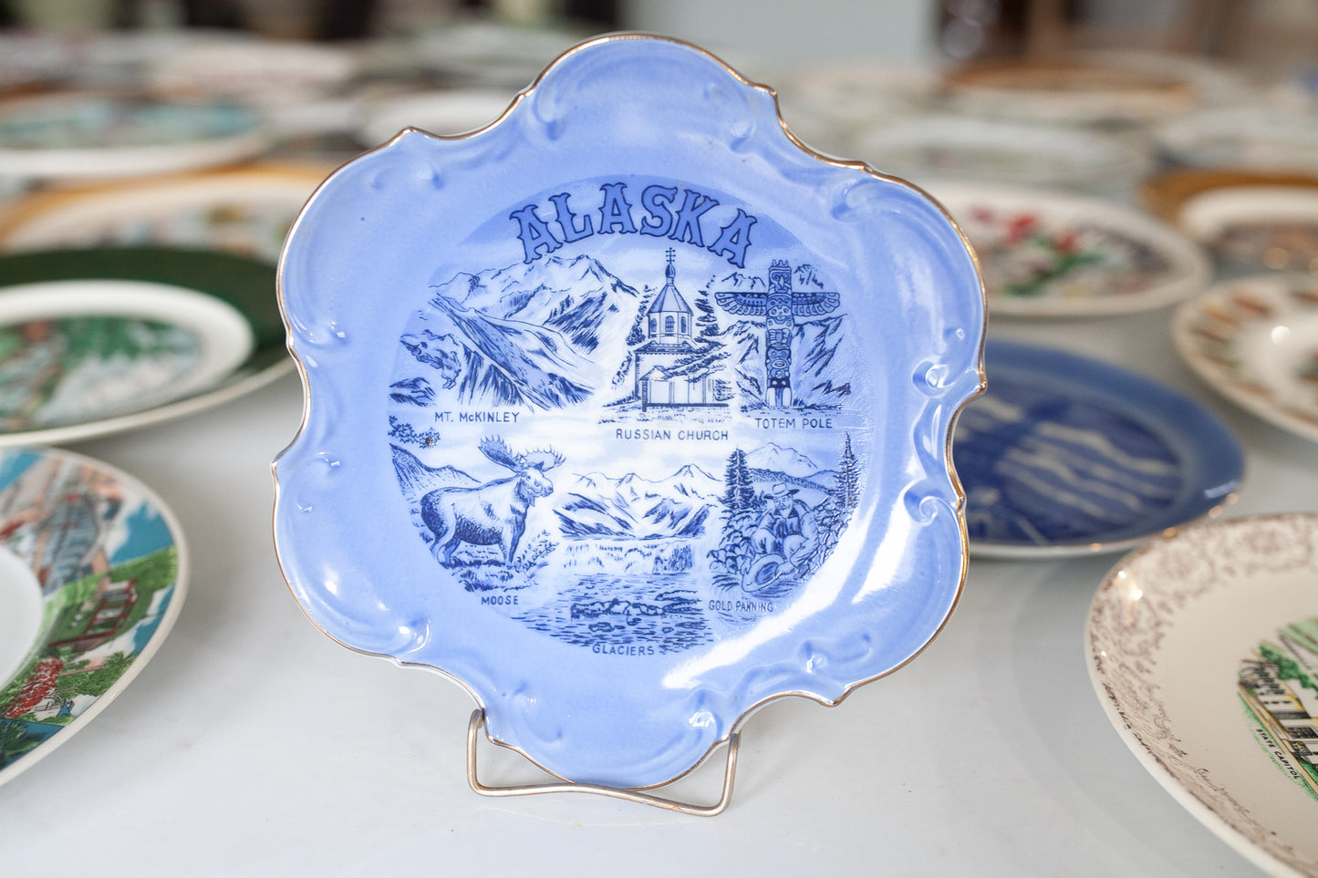 Vintage Alaska plate - Tourist Plate - Souvenir Plate- Blue Plate