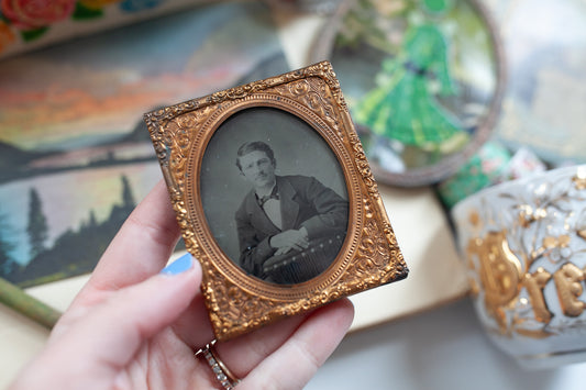 Framed Portrait -Small Tintype Framed-Antique Tin Type Photo Man