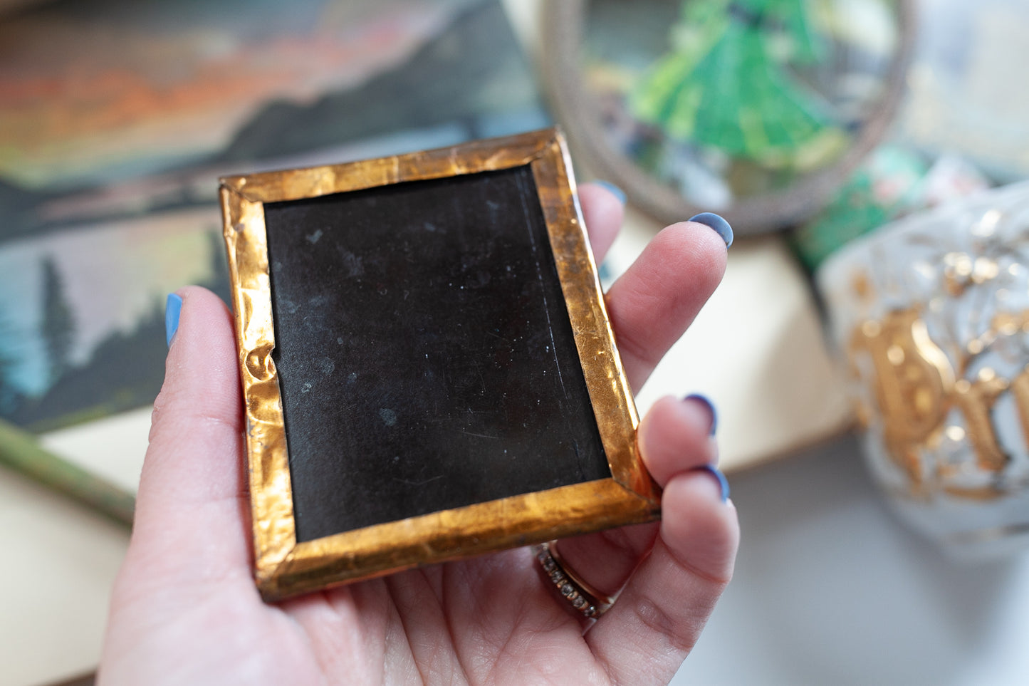 Framed Portrait -Small Tintype Framed-Antique Tin Type Photo Man