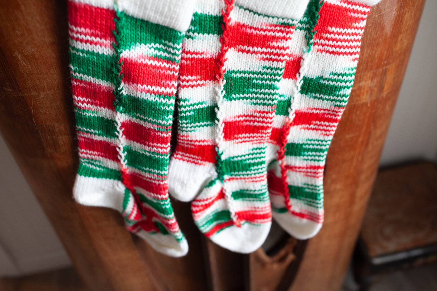 Vintage Stockings-Knit Stockings- set of 3- Red and Green