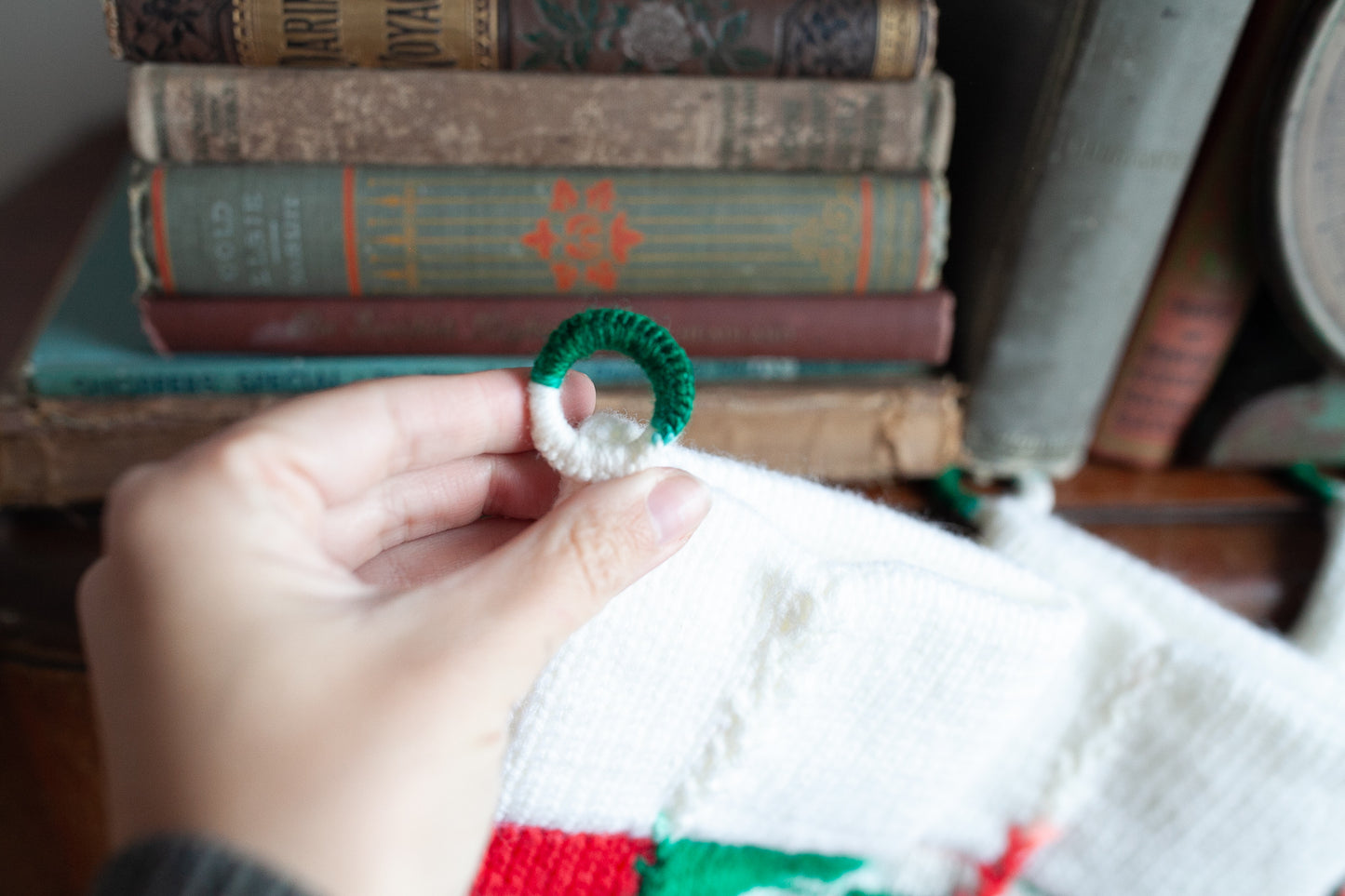 Vintage Stockings-Knit Stockings- set of 3- Red and Green