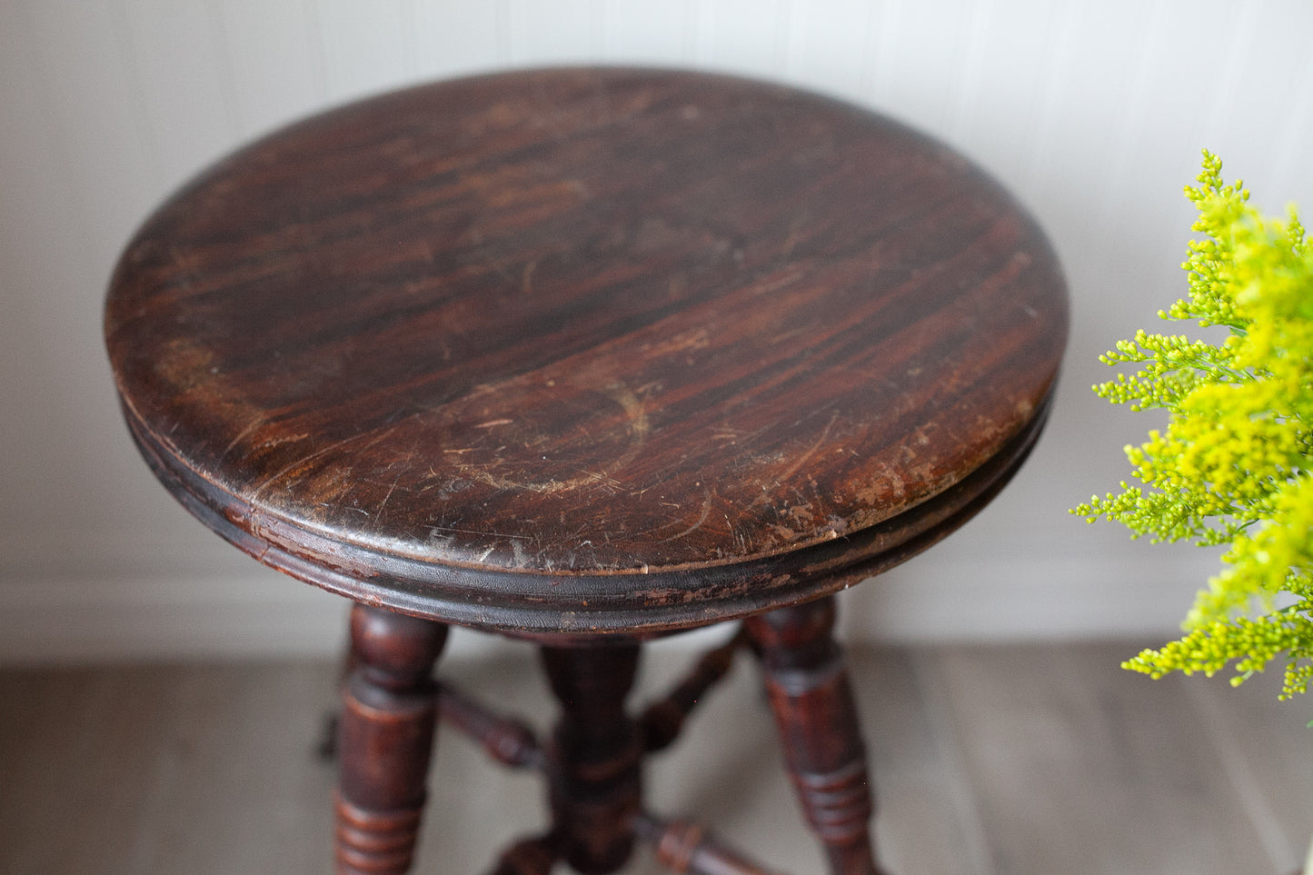 Organ Stool - Antique Glass Claw Footed Stool - Wood Piano Stool