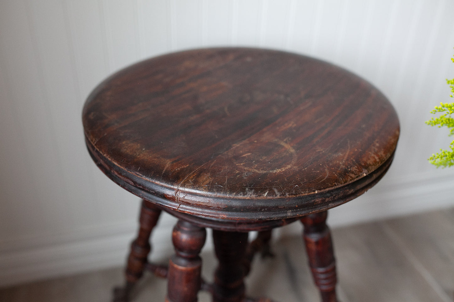 Organ Stool - Antique Glass Claw Footed Stool - Wood Piano Stool