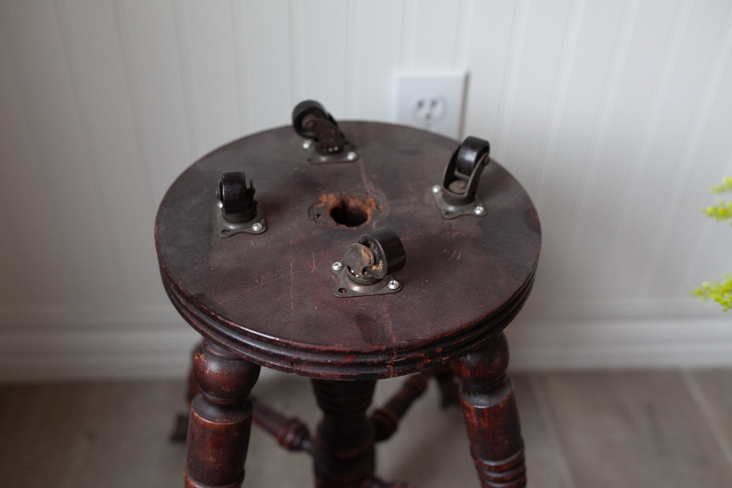 Organ Stool - Antique Glass Claw Footed Stool - Wood Piano Stool