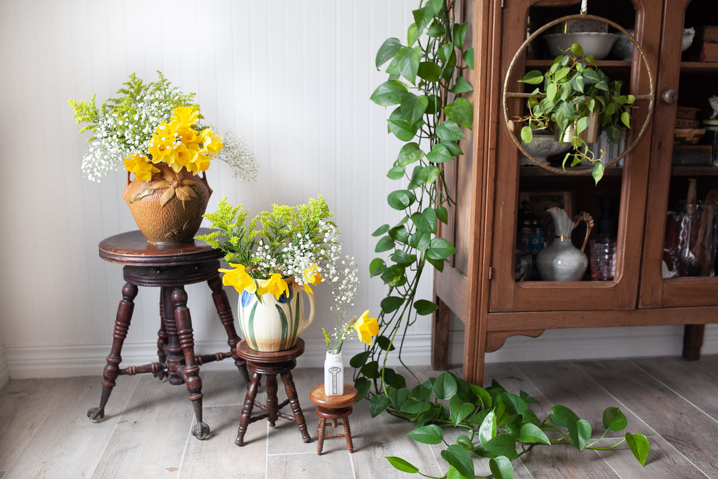 Organ Stool - Antique Glass Claw Footed Stool - Wood Piano Stool