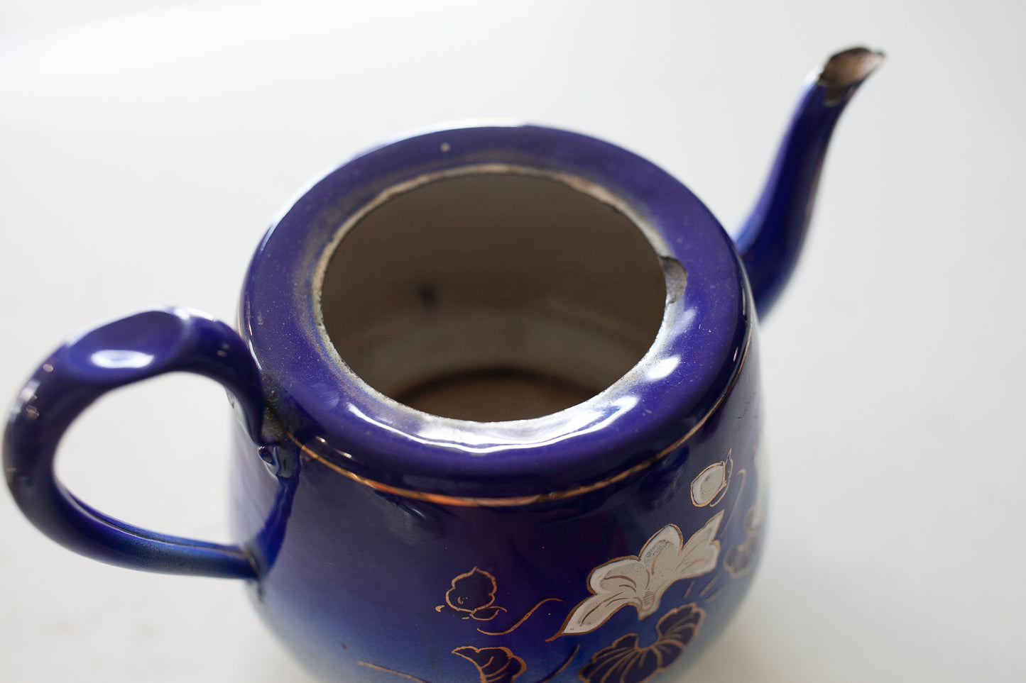 Antique Enamelware Teapot - Blue and White Teapot