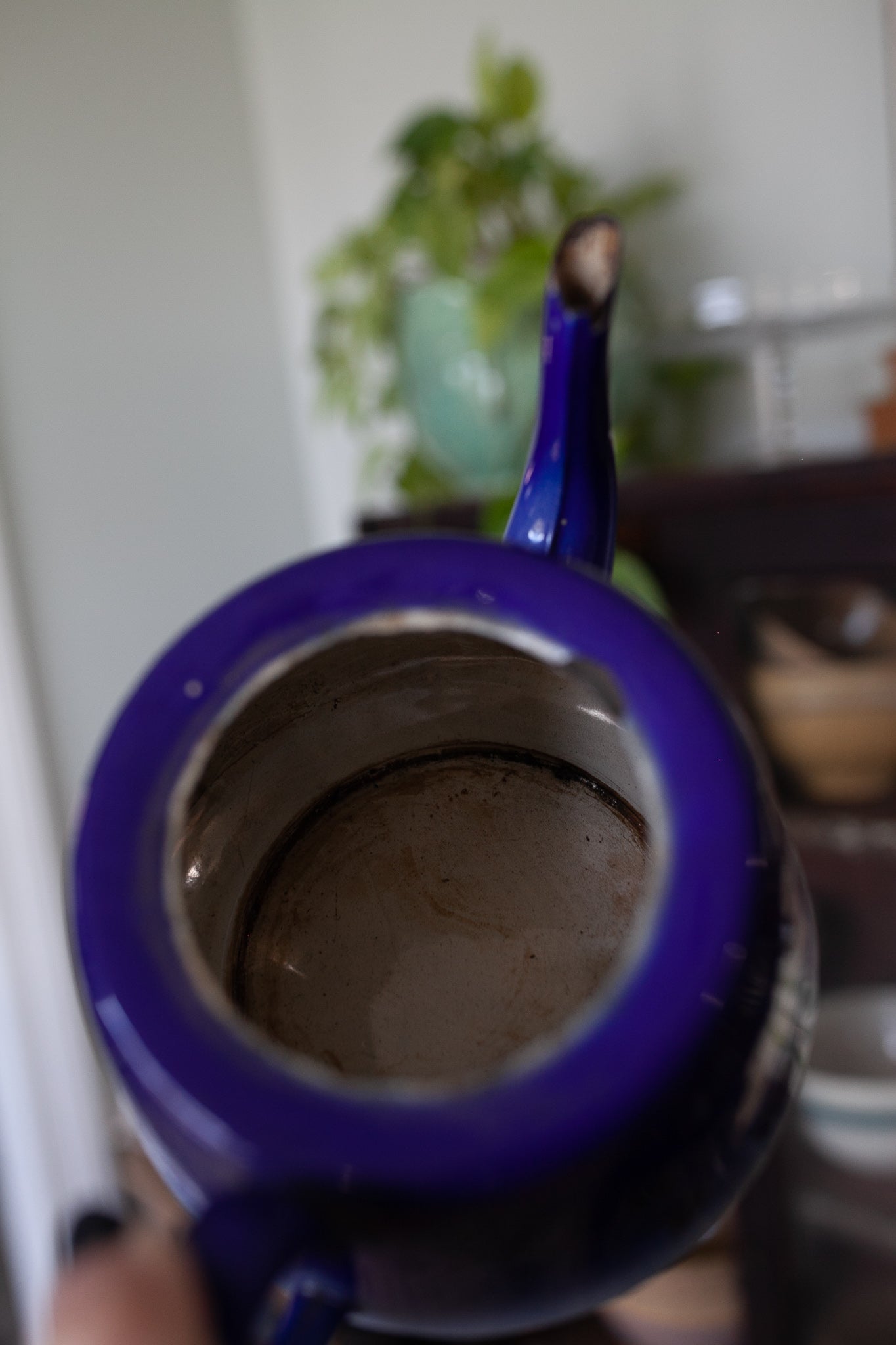 Antique Enamelware Teapot - Blue and White Teapot
