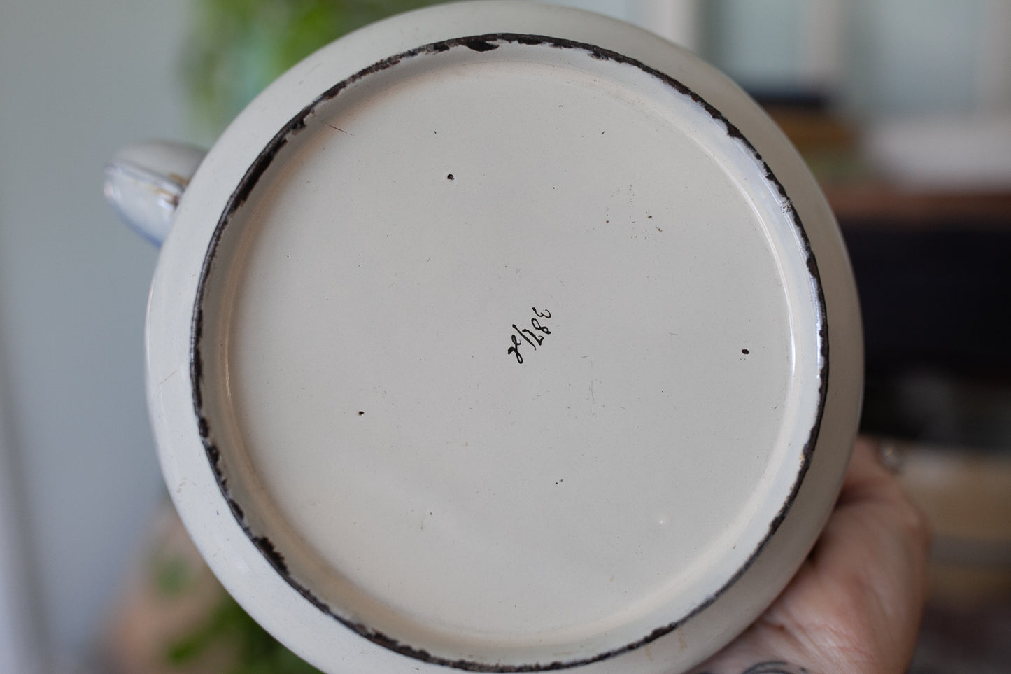 Antique Enamelware Teapot - Blue and White Teapot