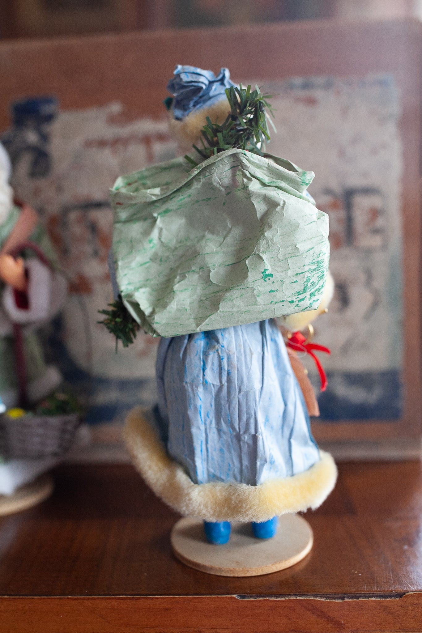 Vintage Santa- Paper Mache Santa - Green Santa- Blue Santa