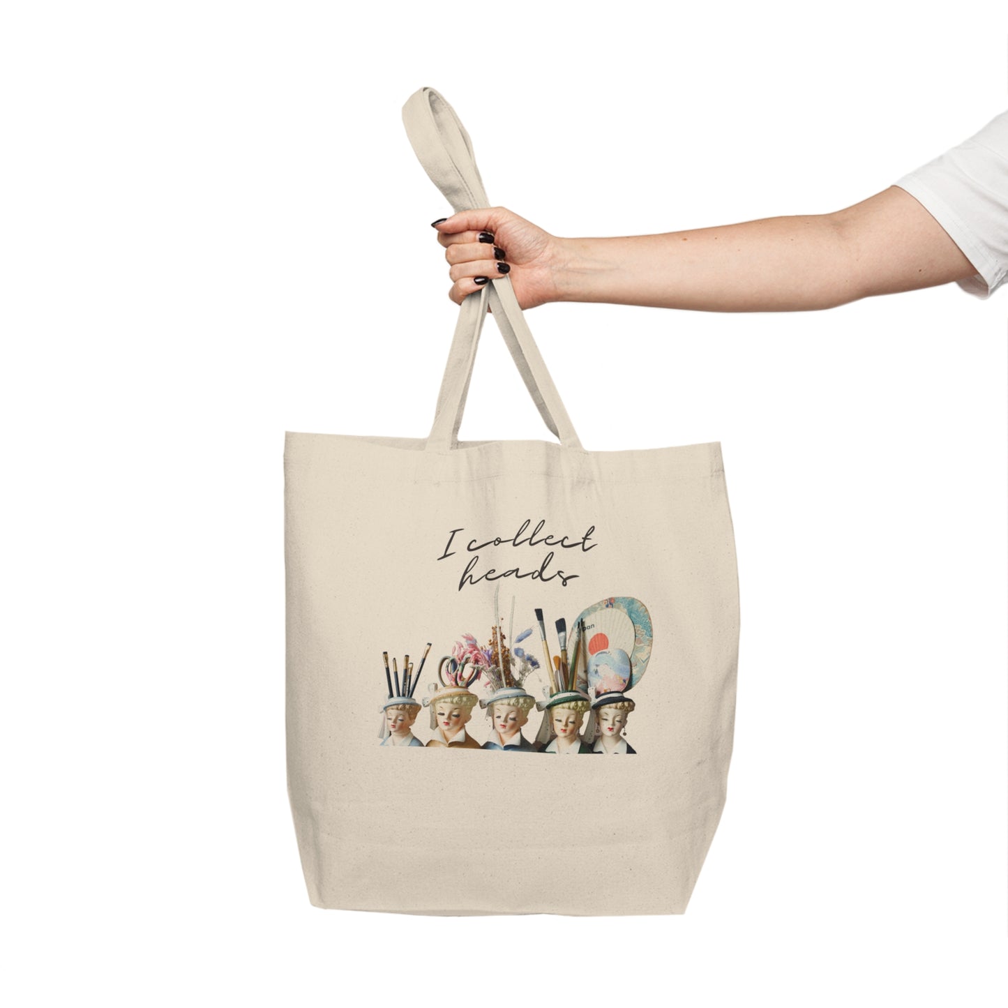 I collect Heads- Canvas Shopping Tote- Lady Head Vase Tote - Shopping Bag