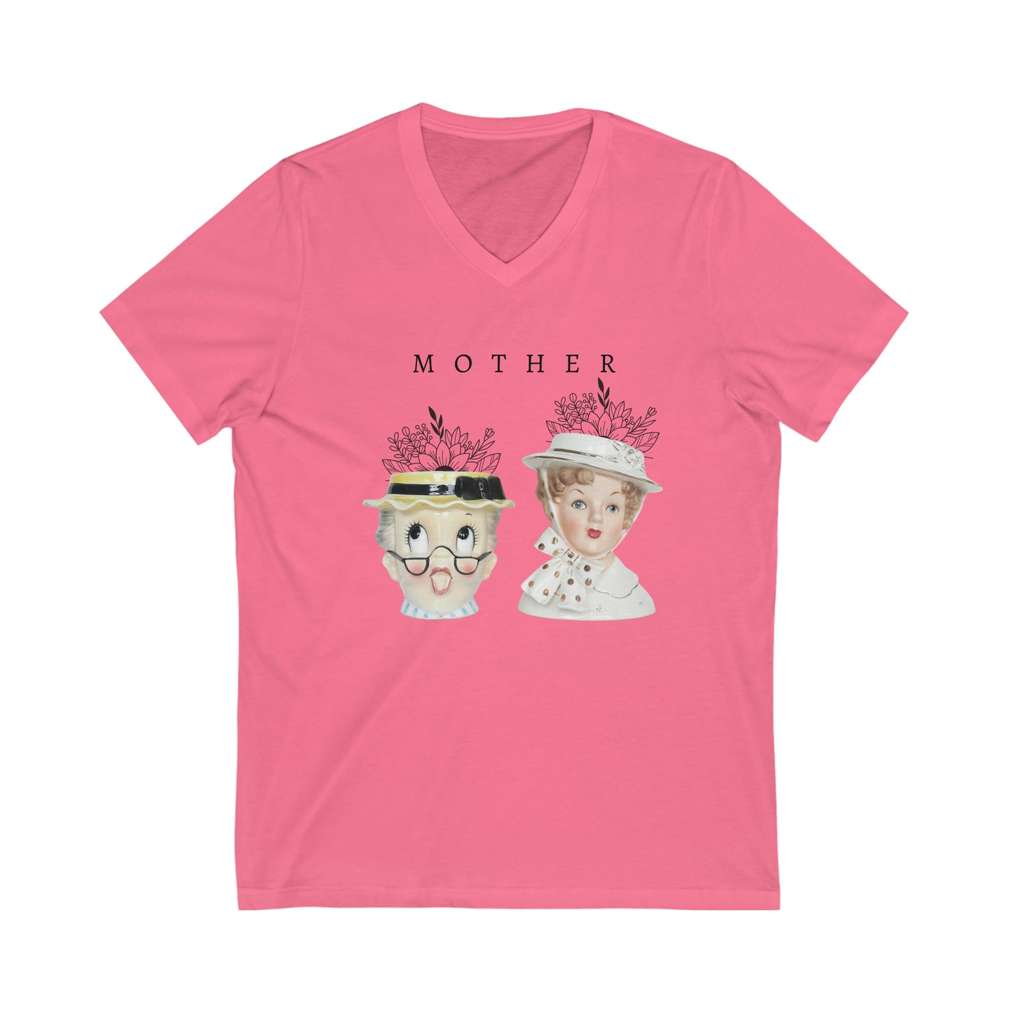 MOTHER Tee - Lady Head Vase Shirt- Unisex Jersey Short Sleeve V-Neck Tee