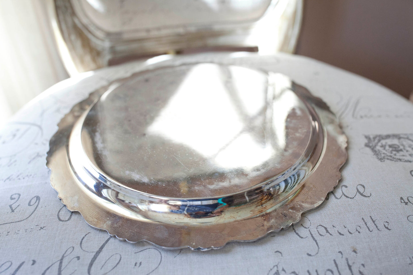 Vintage Silver Plate and Glass Serving Tray by Oneida with Glass Insert with Five Divides , 1970s Oneida