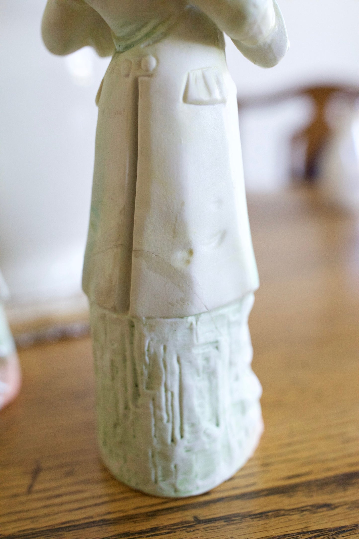 Painted Bisque Figurines- Pair of Bisque Figures- Green,Peach