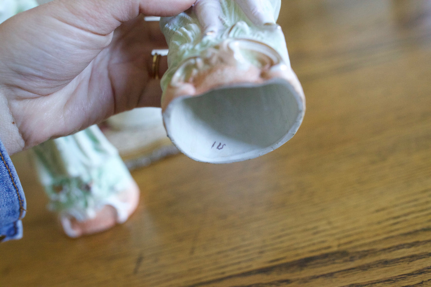 Painted Bisque Figurines- Pair of Bisque Figures- Green,Peach