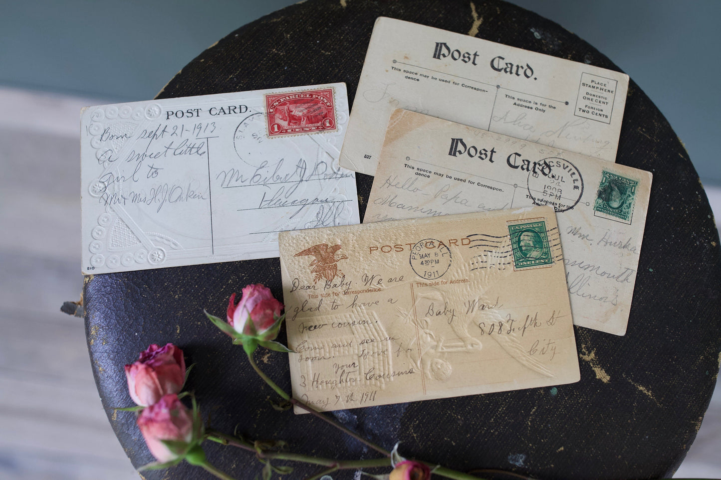 Antique Stork Birth Announcement Postcards - New Baby Postcards- Baby Shower- Antique Baby Shower