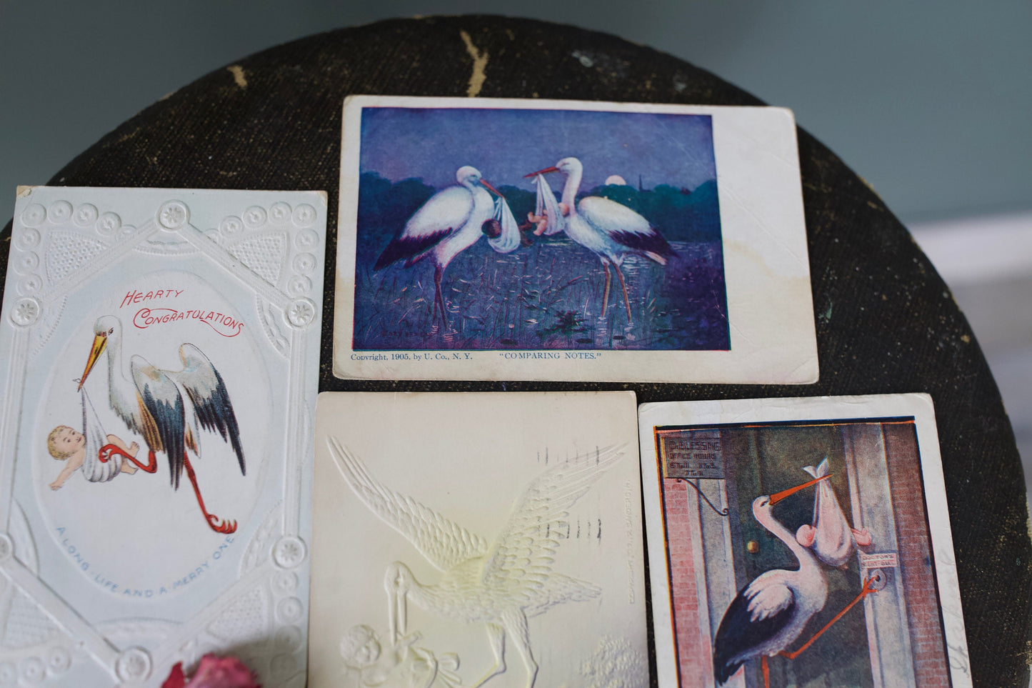 Antique Stork Birth Announcement Postcards - New Baby Postcards- Baby Shower- Antique Baby Shower