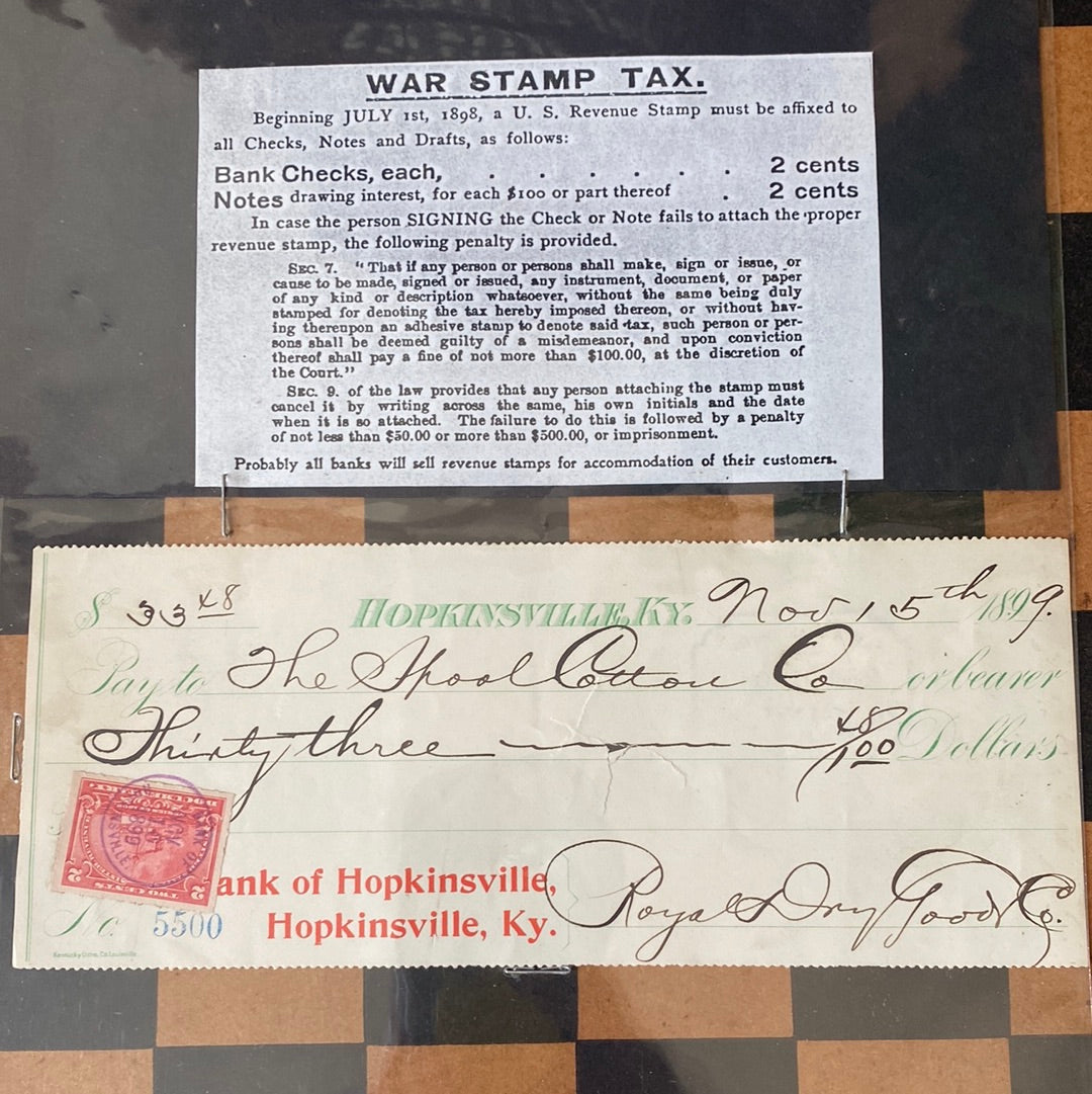 War Stamp Tax -1800s Bank Checks- Antique Bank Checks