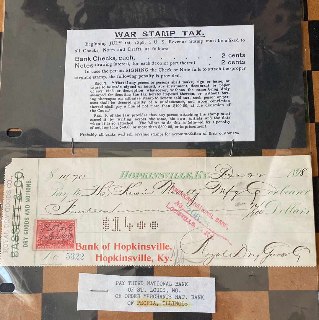 War Stamp Tax -1800s Bank Checks- Antique Bank Checks