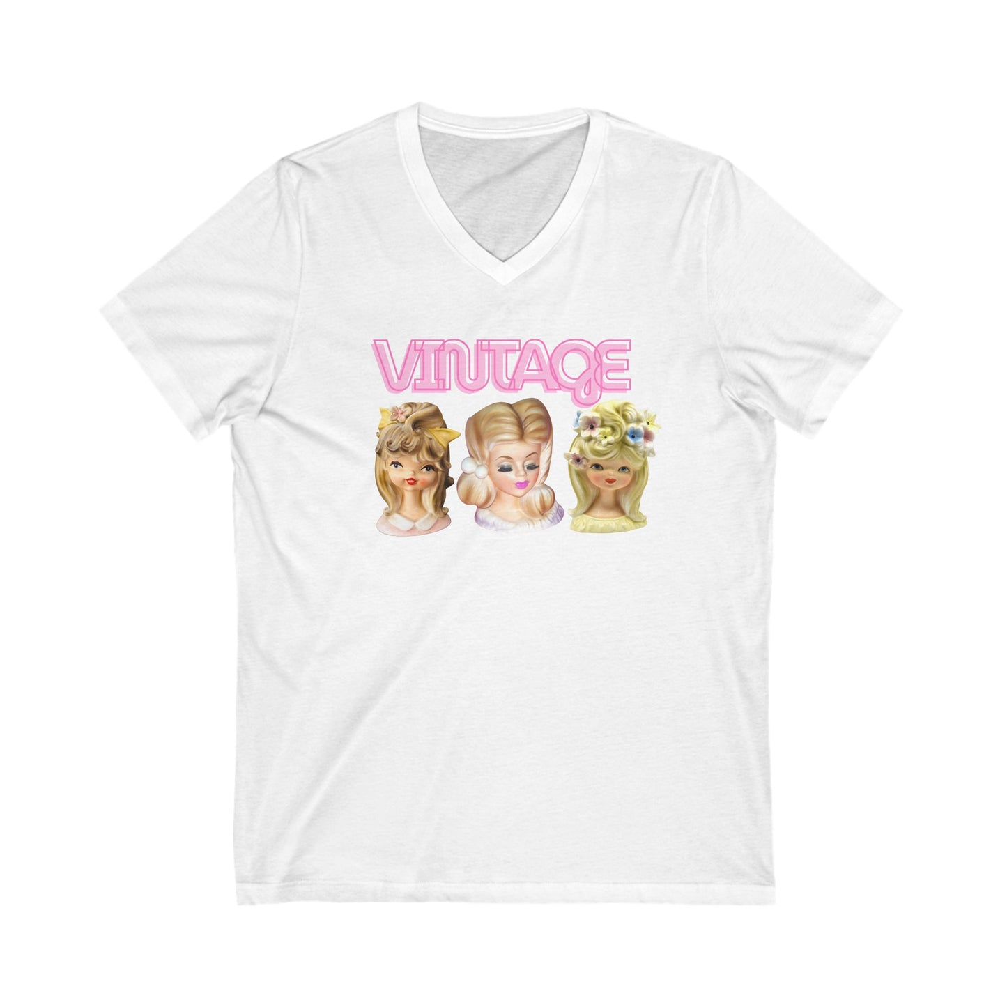 Lady Head Vase Shirt- Vintage Head Vases- Vintage Gift -Unisex Jersey Short Sleeve V-Neck Tee