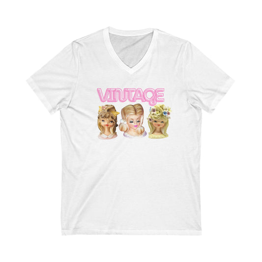 Lady Head Vase Shirt- Vintage Head Vases- Vintage Gift -Unisex Jersey Short Sleeve V-Neck Tee