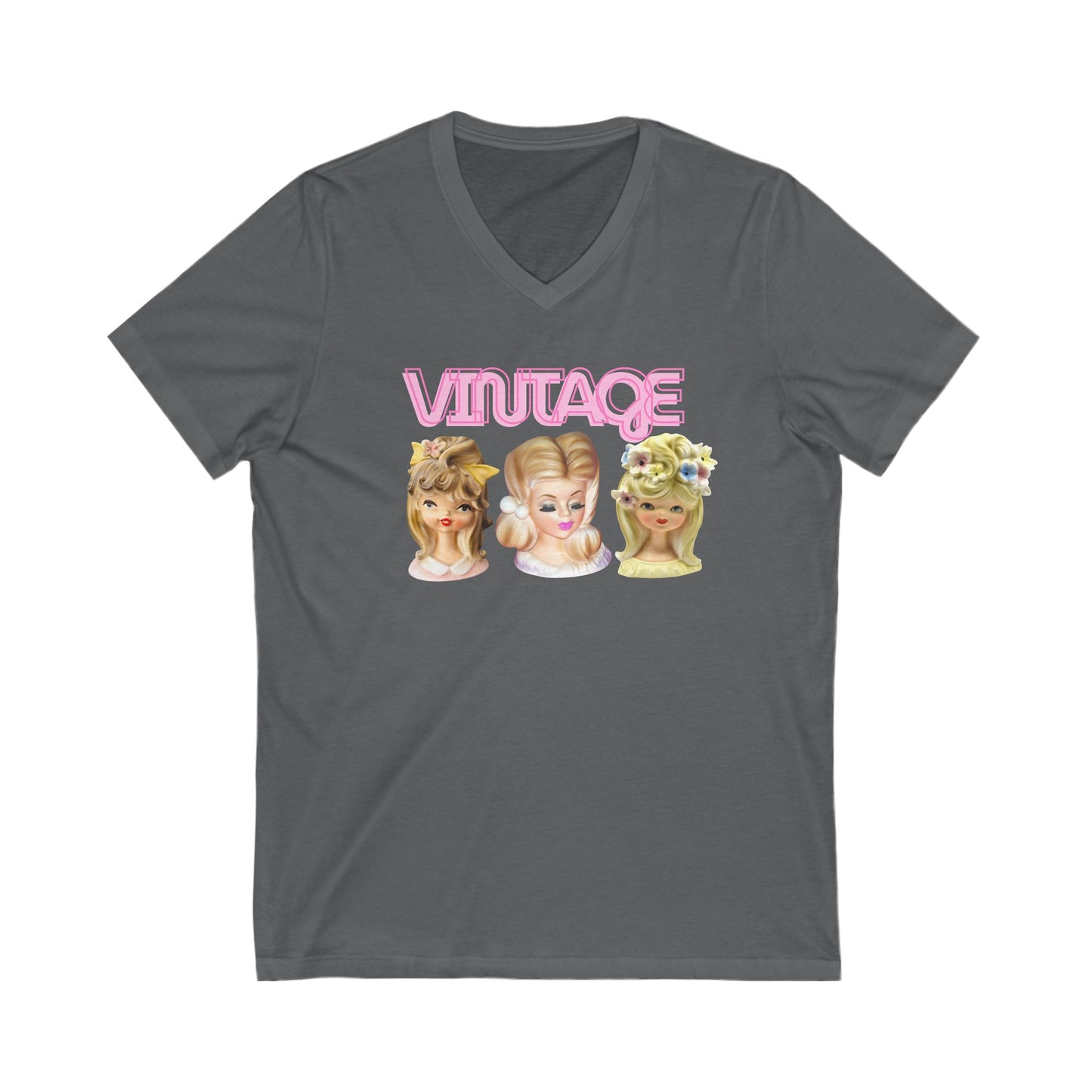 Lady Head Vase Shirt- Vintage Head Vases- Vintage Gift -Unisex Jersey Short Sleeve V-Neck Tee