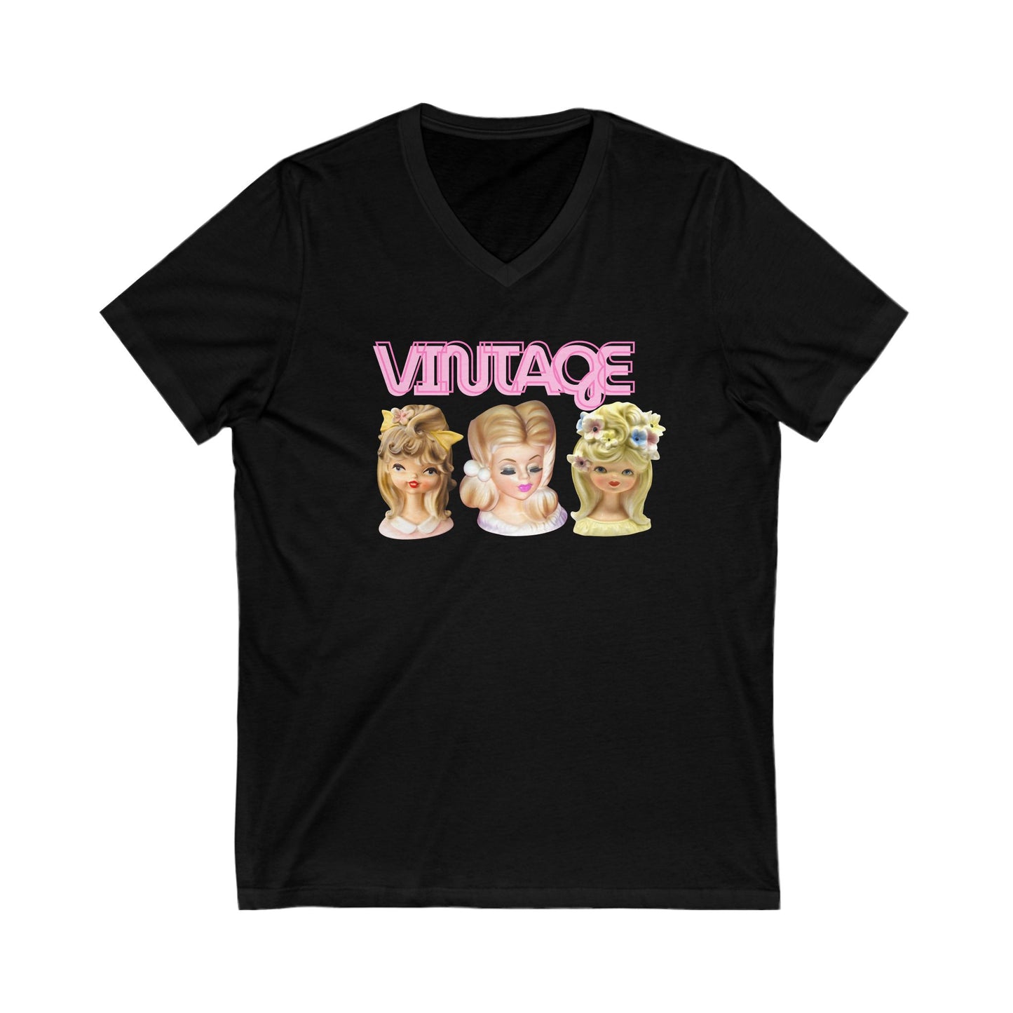 Lady Head Vase Shirt- Vintage Head Vases- Vintage Gift -Unisex Jersey Short Sleeve V-Neck Tee