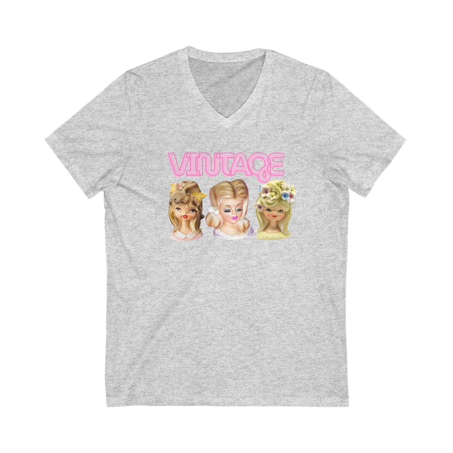 Lady Head Vase Shirt- Vintage Head Vases- Vintage Gift -Unisex Jersey Short Sleeve V-Neck Tee