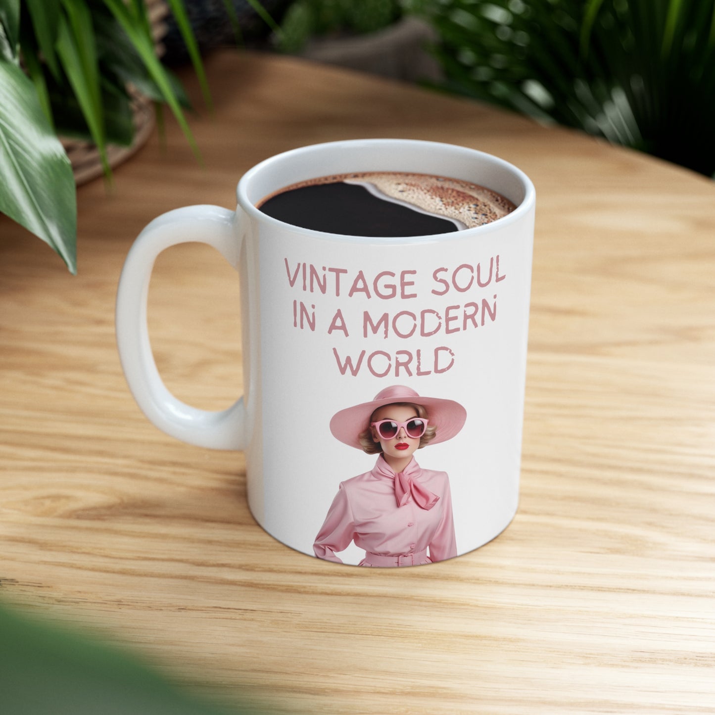 Vintage Soul , Vintage Soul in a Modern World Mug, Ceramic Mug 11oz , Pink, Gifts for Friends , Coffee Mug , Retro Mug