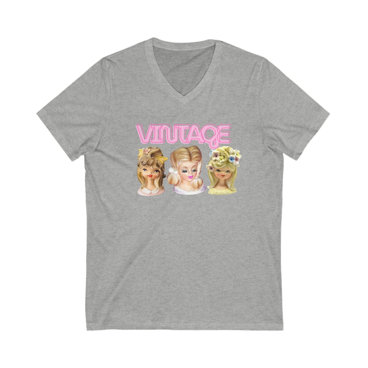 Lady Head Vase Shirt- Vintage Head Vases- Vintage Gift -Unisex Jersey Short Sleeve V-Neck Tee