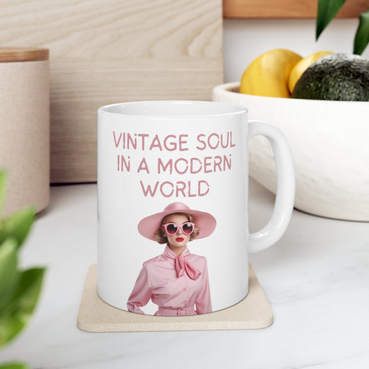 Vintage Soul , Vintage Soul in a Modern World Mug, Ceramic Mug 11oz , Pink, Gifts for Friends , Coffee Mug , Retro Mug