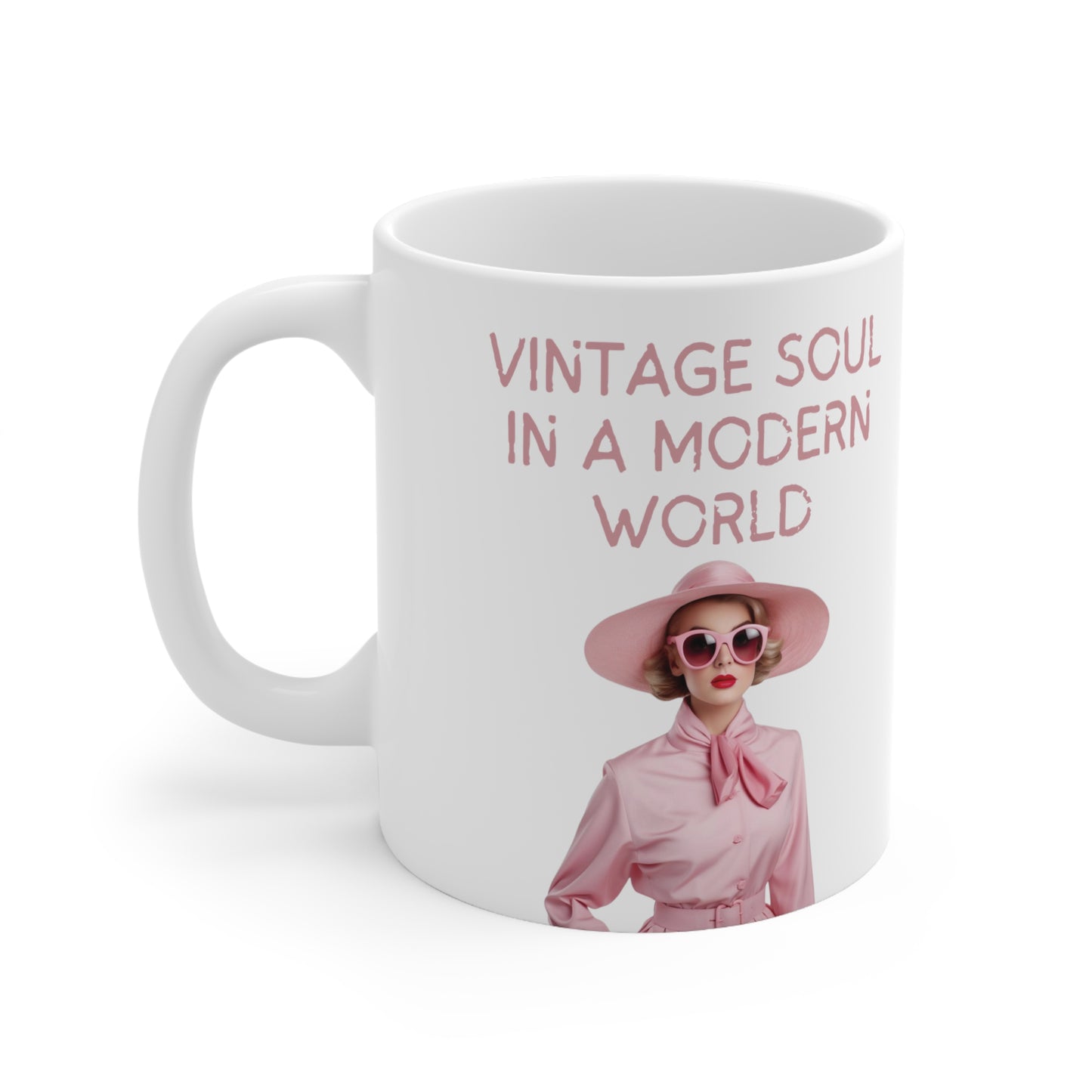 Vintage Soul , Vintage Soul in a Modern World Mug, Ceramic Mug 11oz , Pink, Gifts for Friends , Coffee Mug , Retro Mug