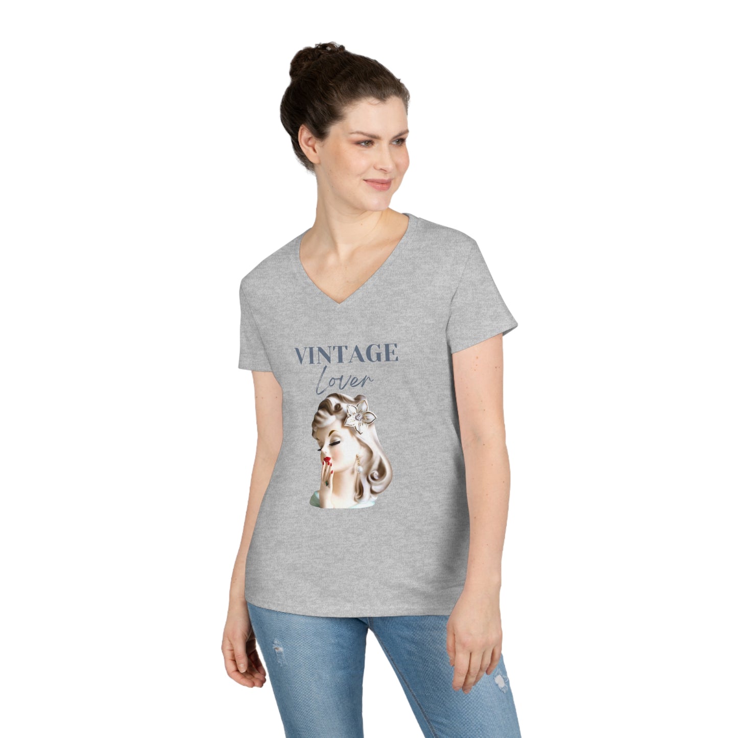 Lady Head Vase Shirt - Head Vase Shirt- Vintage Lover- Vintage Love- Head Vase Shirt-Ladies' V-Neck T-Shirt